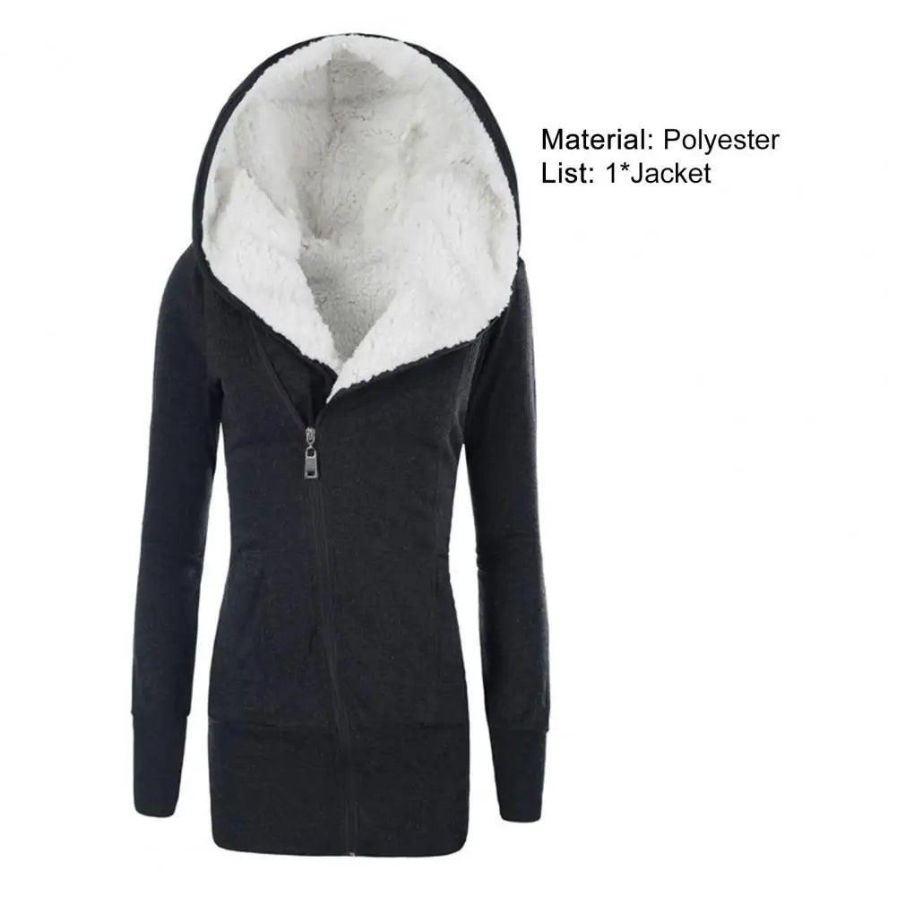 Women Fleece Long Hoodie Winter Jacket European And American Women's Winter Thick Warm Lamb Wool Hooded Mid Length Jacket