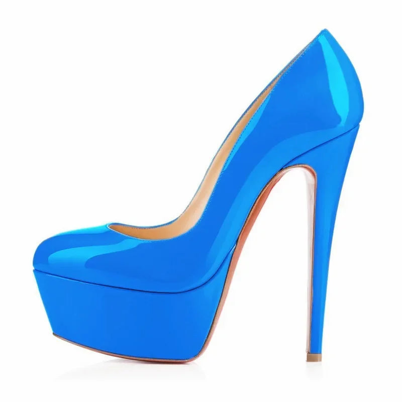 2025 Fashion Women Pumps 14cm Extremely Platform High Heels Sexy Patent Leather Red Black Wedding Party Shoes Stiletto Plus Size