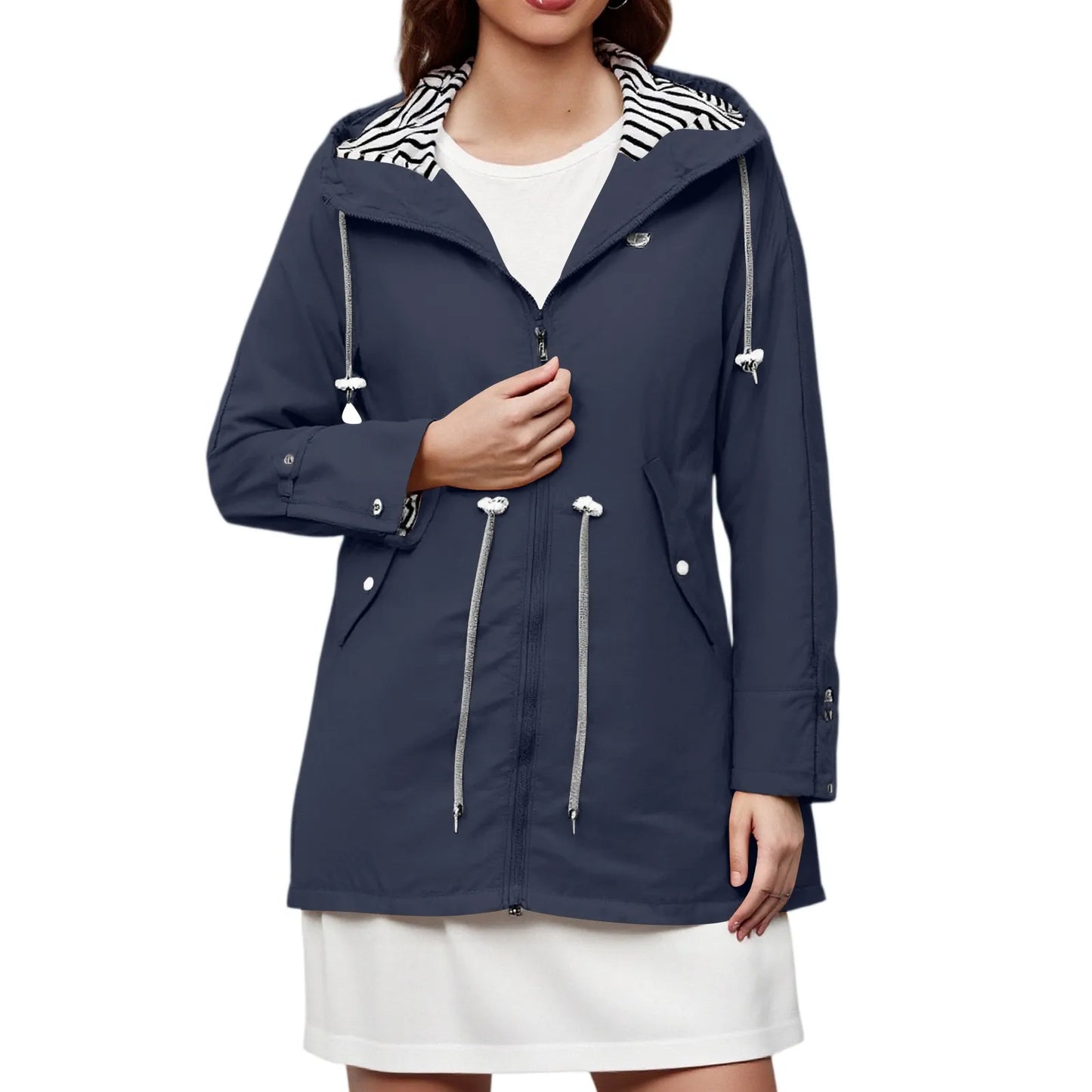 2025 New Long-sleeved Raincoat Zipper Women's Jacket Outdoor Hooded Mountaineering Jacket Waterproof and Windproof Coats