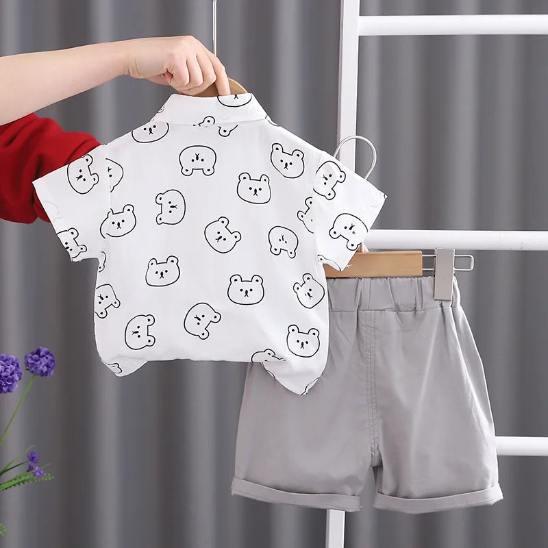 Baby Boy Cotton Summer Outfit Set with Print Bear T-Shirts And Shorts 2Pcs Toddler Tracksuit Infant Fashion Children's Clothing