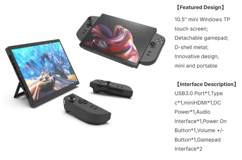 Mini Win dows Gaming PC 10.5 Inch Touch Screen Intel N95 2.0MP Camera mini laptop Detachable Gamepad Portable Handheld Gaming PC