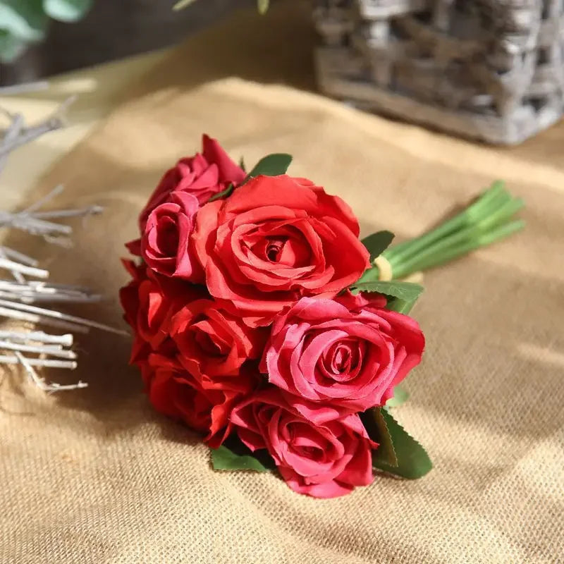 9 Head Artificial Bouquet Rose Bouquet Wedding Decor Artificial Flower Home Decoration Accessories Silk Flowers