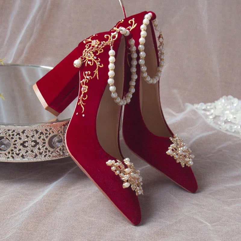 Wedding Shoes Female Footwear Bride Dress New Flower High Flat Floral Pumps Shoes Woman Flats Dress Wedding New Floral Pumps