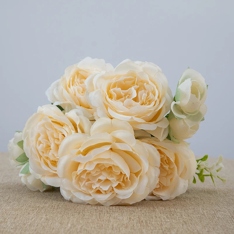 5 Flower Heads Artificial Wedding Rose Flowers Decoration Bride Holding Flower Bouquet Home Room Table Decor
