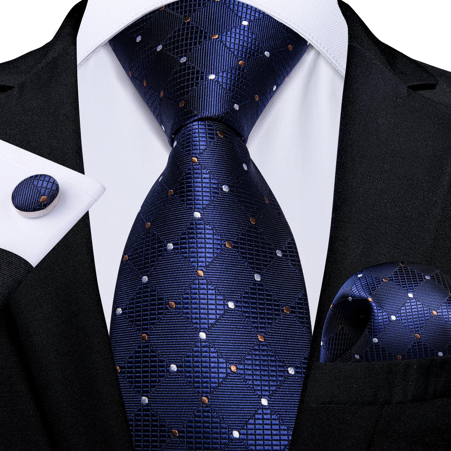 Royal Blue Paisley Plaid Striped Men tie Set with Handkerchief Cufflinks Wedding Prom Groom Accessories Perfect Gift for Men