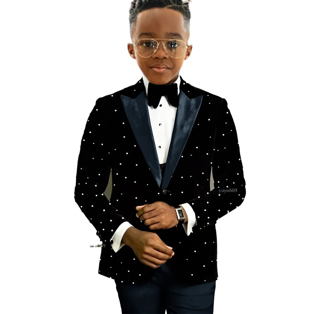 Luxury Beads Boy Wedding Tuxedos Kids Wear Party Prom Slim Fit One Button Suits Custom 2-piece Set