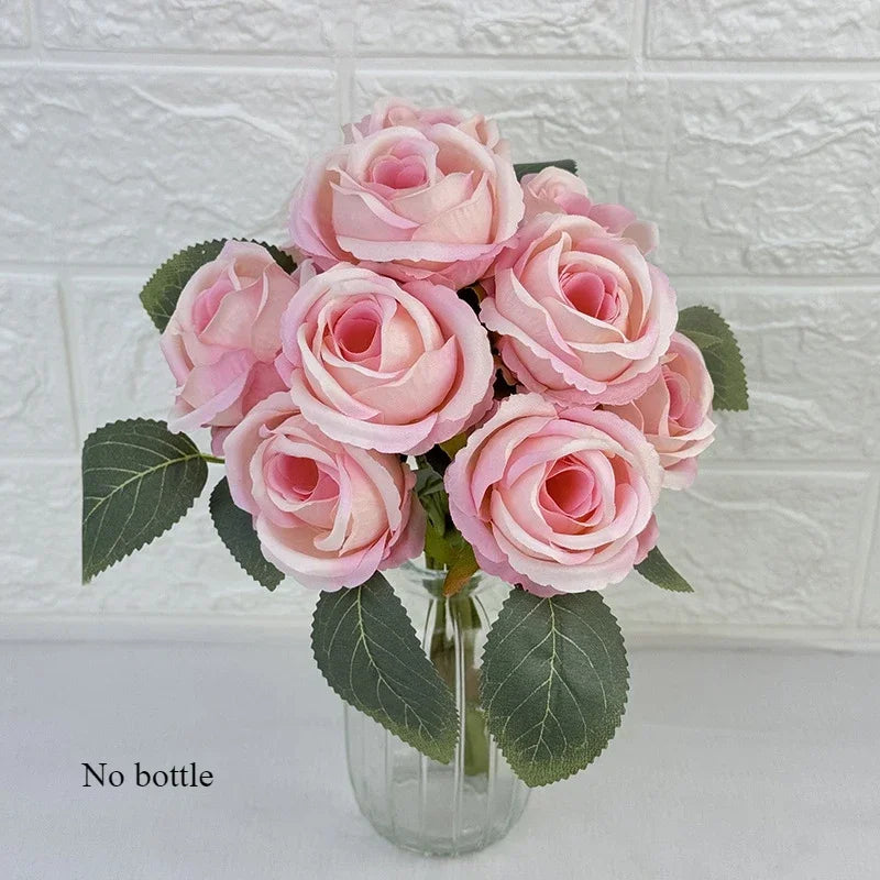 Wedding Bride Pink Roses Bouquet Artificial Flowers Auditorium Decoration Simulation Rose White Fake Flower Cafe Decortive