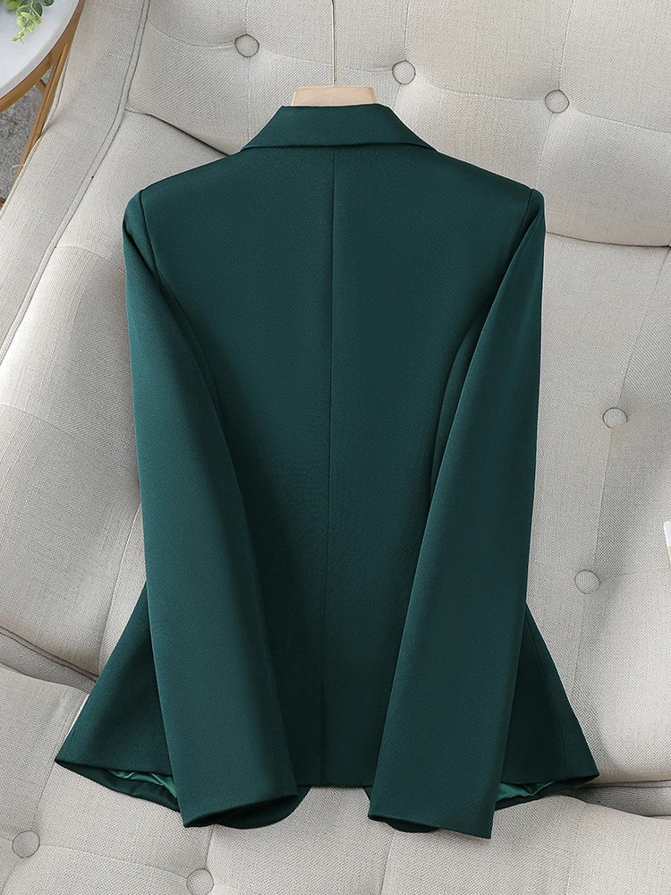 Office Ladies Blazer Women Jacket Apricot Green Black Long Sleeve Single Button Female Business Work Wear Slim Formal Coat
