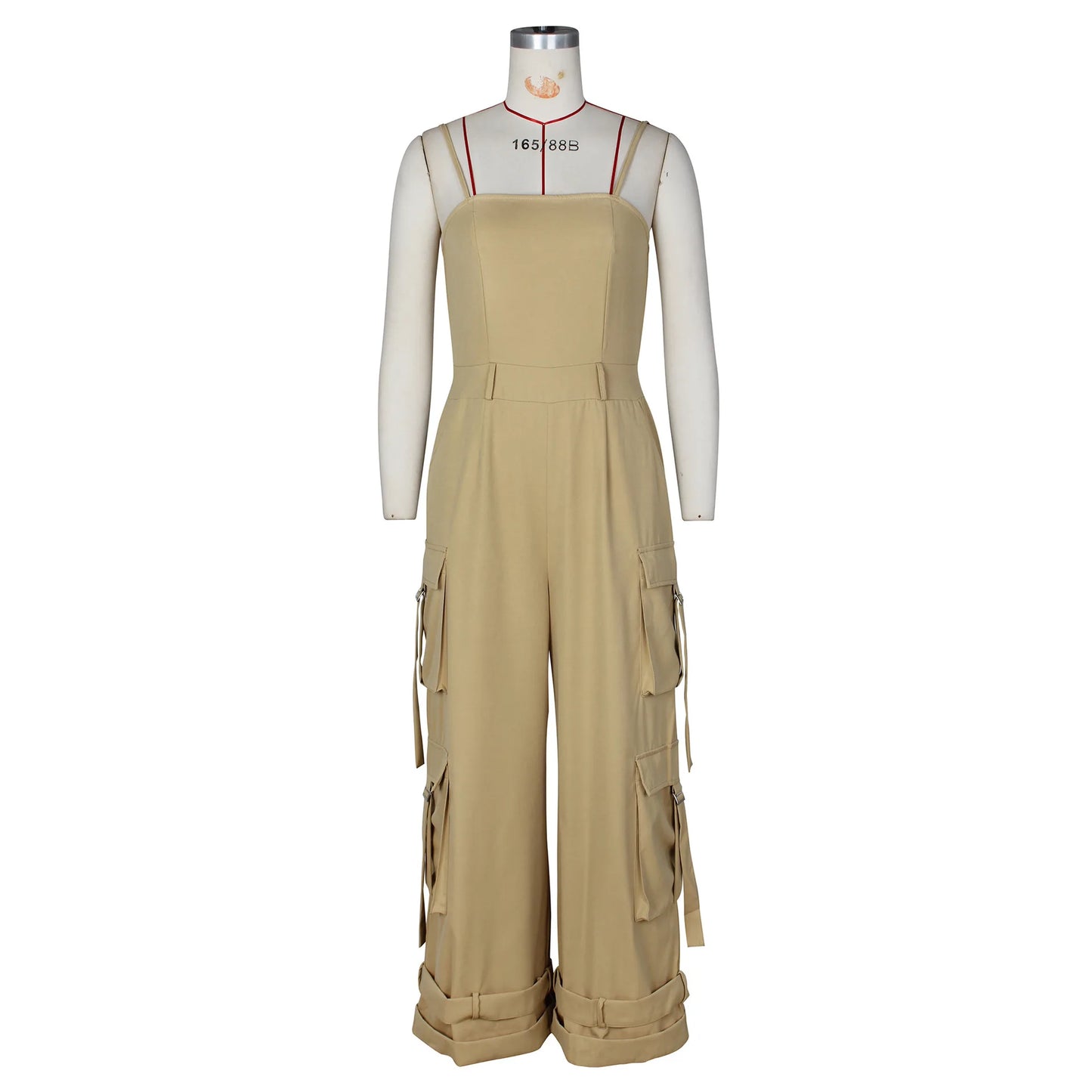Women's Clothing 2025 Spring Summer New Sexy Sleeveless Solid Color Casual Multi Pocket Workwear Jumpsuit Wide Leg Pants