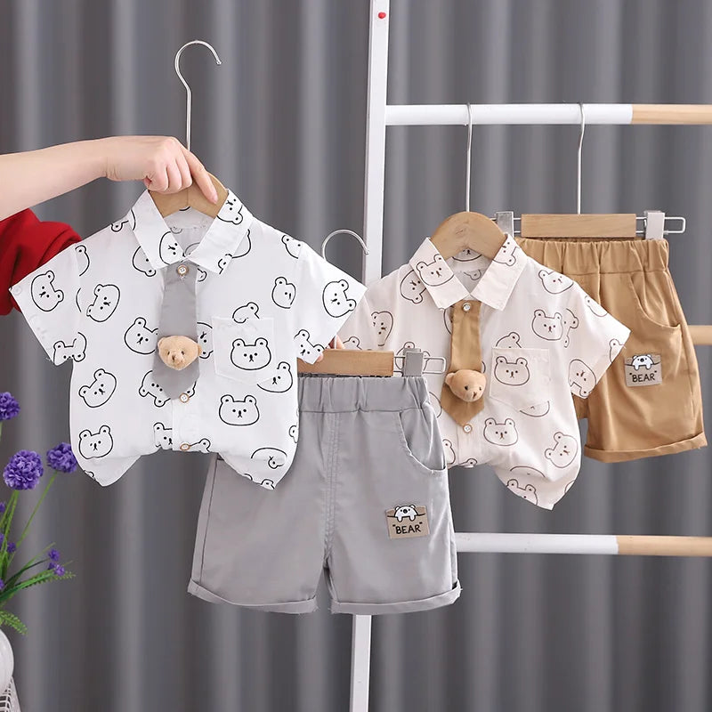 Baby Boy Cotton Summer Outfit Set with Print Bear T-Shirts And Shorts 2Pcs Toddler Tracksuit Infant Fashion Children's Clothing