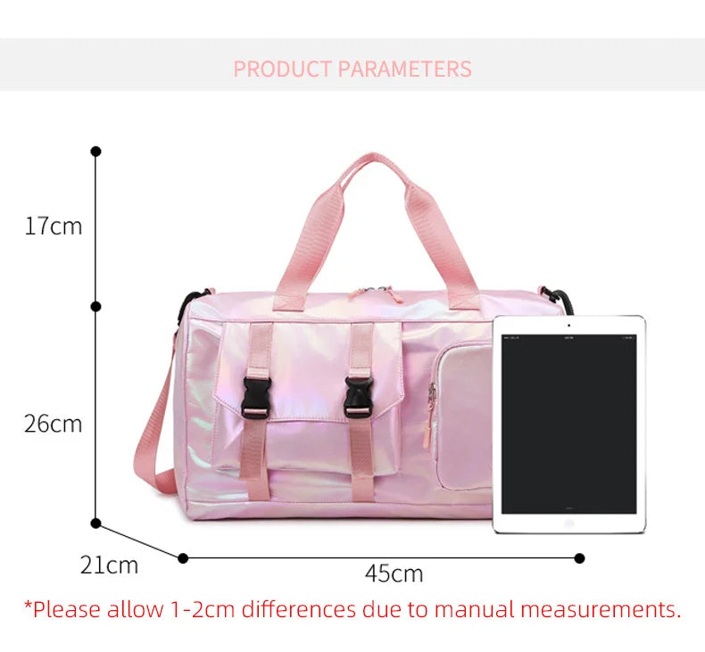 Pearl Glossy Gym Bag Women Fitness Training Handbag Waterproof Yoga Bags Wet Dry Separation Swimming Pack Female Travel Tote Bag