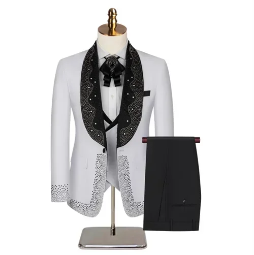 Luxury Wedding Suit For Fashion Men Beaded Slim Fit Groom Tuxedo Gentleman Party Suit 3 Pieces (Jacket+Pants+Vest) 2025