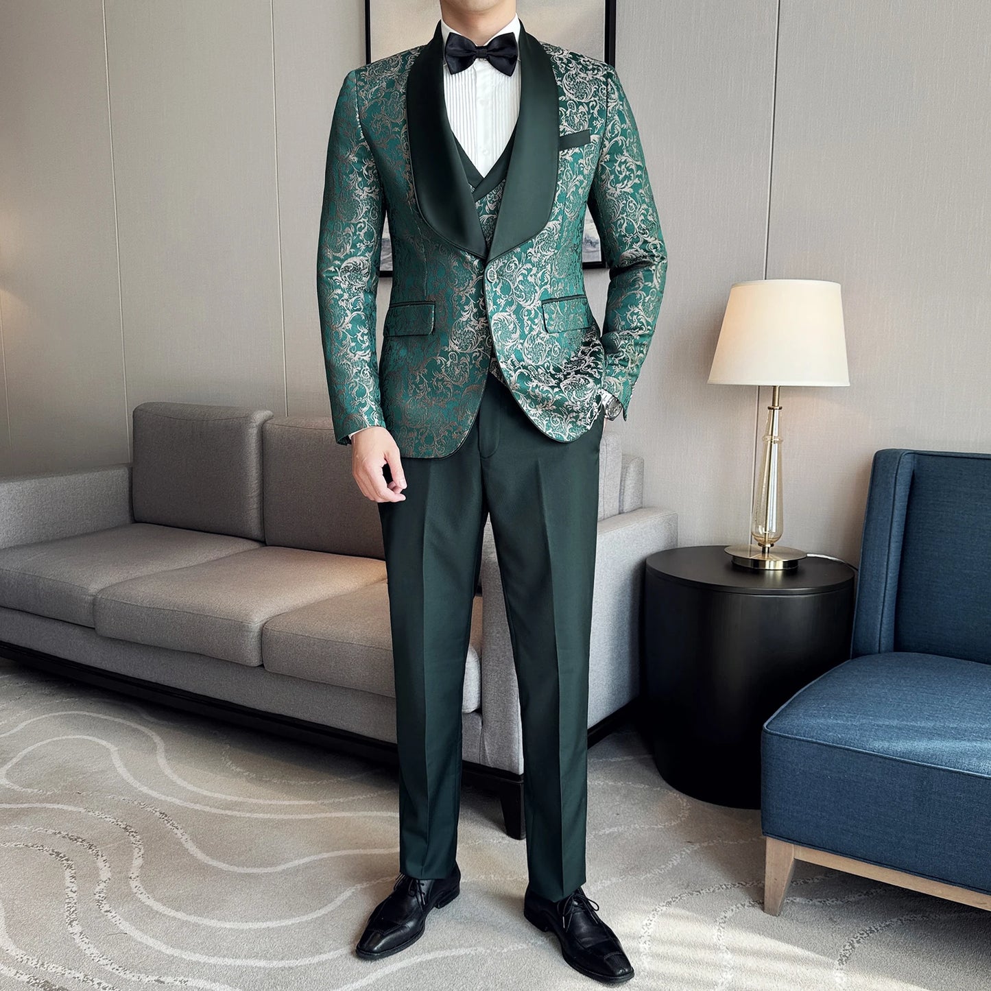 Spring 2025 Men's British Style Business Casual Three-Piece Suit Vest Trousers High-Density Jacquard Wedding Dress