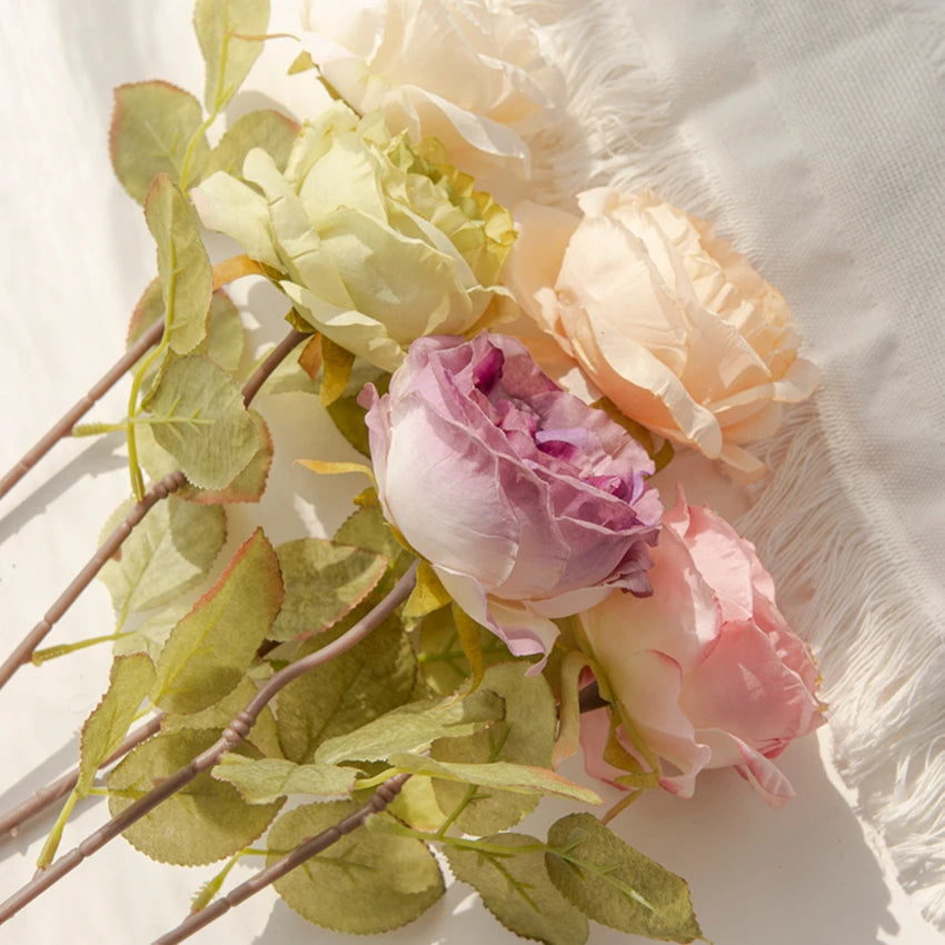 Artificialflower Caramel Rose High Quality Garden Courtyard Wedding Bride Bouquet Wreath Home Table Vase Festival Diy Gift Decor