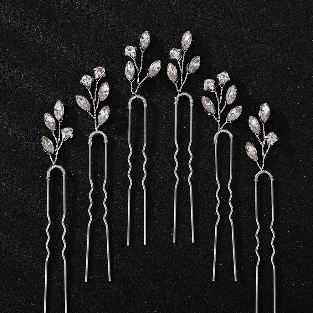 Silver Rhinestone Hairpins for Wedding Hair Accessories Women Handmade Gold Pearl Bridal Hair Pins Simple Trendy Headpiece Tiara