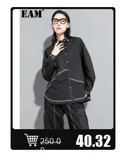 EAM High Waist Two Ways Wear Black Wide Leg Long Pants New Loose Fit Trousers Women Fashion Tide Autumn Spring 2025 1DF3635