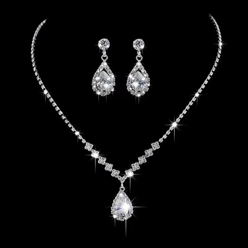 3PC Jewelry Sets Wedding Season Women's Fashion Droplet Necklace and Earring Set Banquet Party Accessories