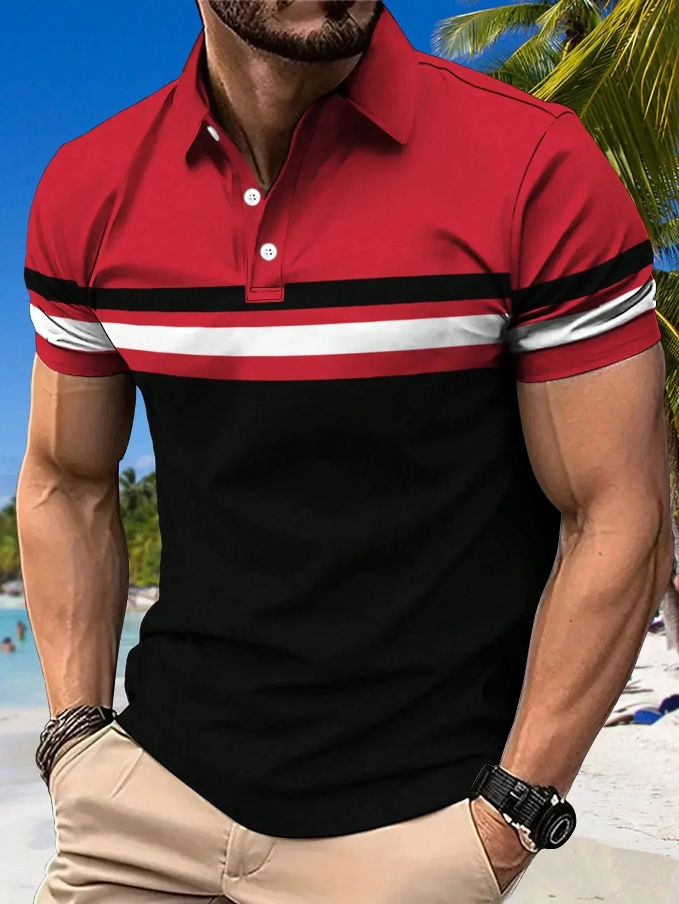 New Summer Men's Polo Shirt Button Collar Short Sleeve Pullover Casual Sports Solid Color Striped Lapel Trend Men's T Shirt