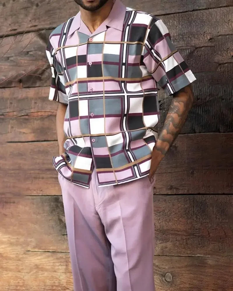 2025 Trend Print Men's Tops+Trousers Sets Spring Summer New Party Sport Casual Suits Shirts Pants 2-Piece Fashion Men's Clothing