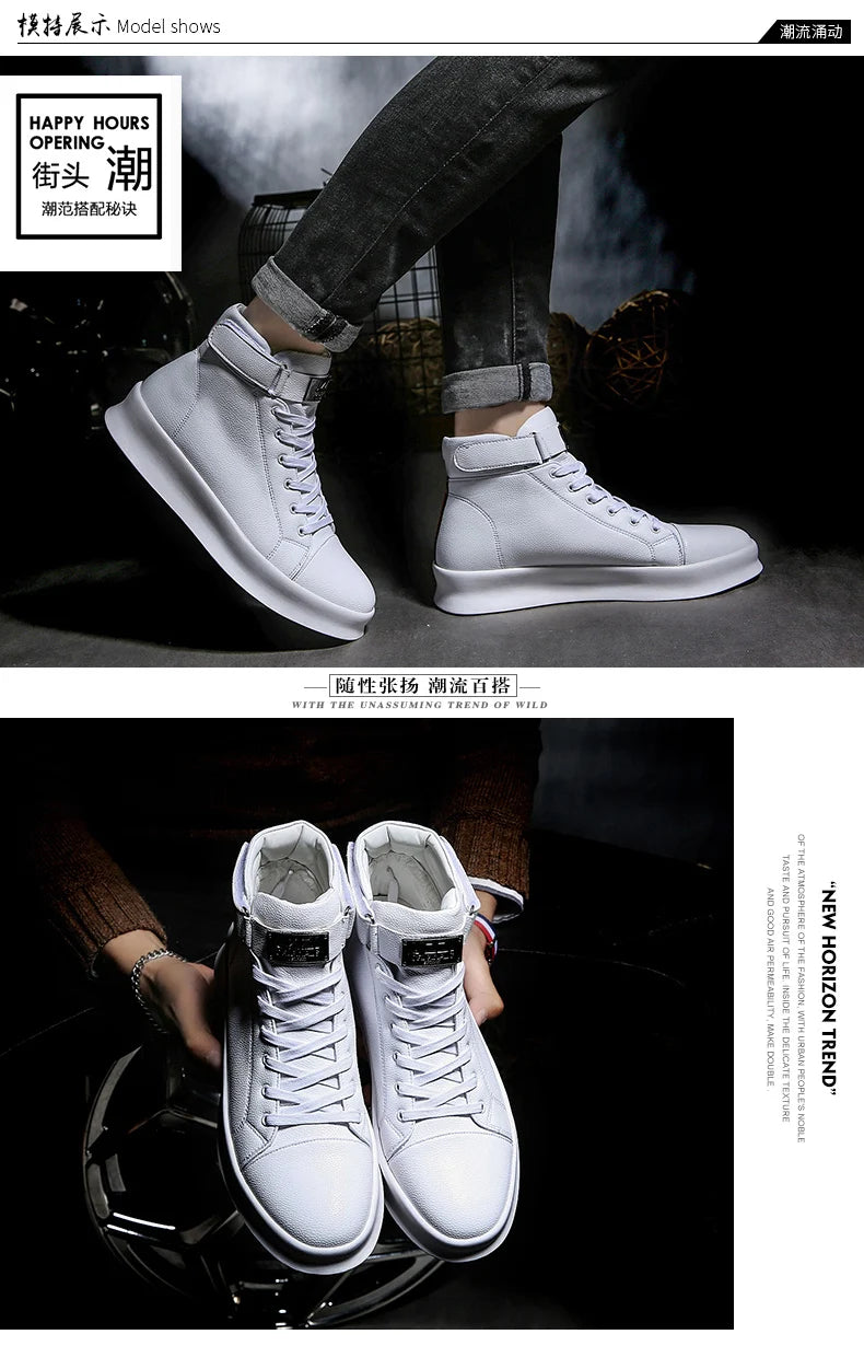 Fashion Luxury Men's Red High Top Sneakers PU Leather Casual Sneakers Men Flat Designer Shoes Breathable Hip Hop Sport Shoes Man