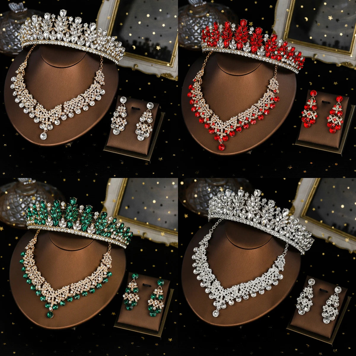 Bridal Wedding Elegant Headpieces Crystal Crown Tiara Classic Earrings & Necklace Set Jewelry Accessories Gifts for Friends