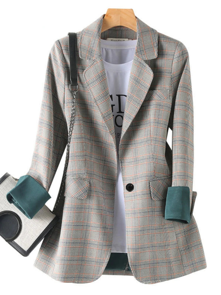 New Fashion Business Interview Plaid Suits Women Work Office Ladies Long Sleeve Spring Casual Blazer