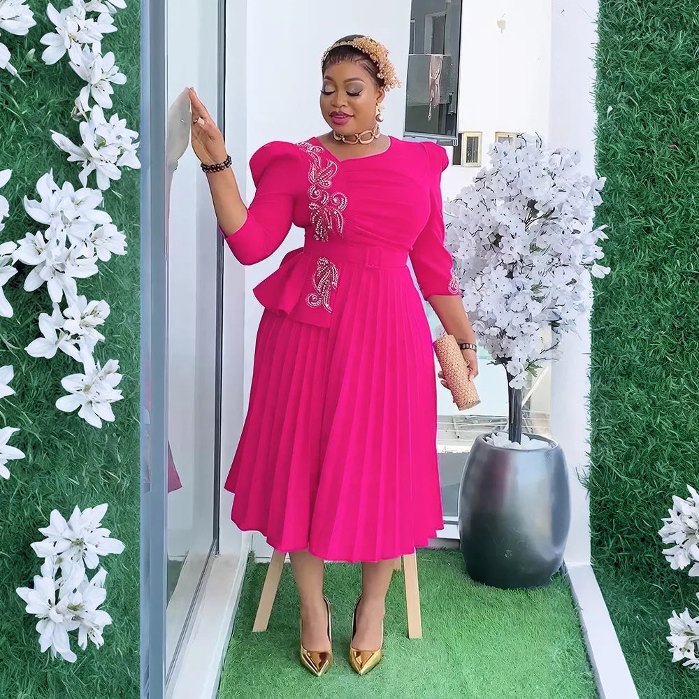 African Dresses For Women Elegant 2025 Dashiki Autumn Summer Midi Dress Ladies Traditional African Clothing Fairy Dreaes