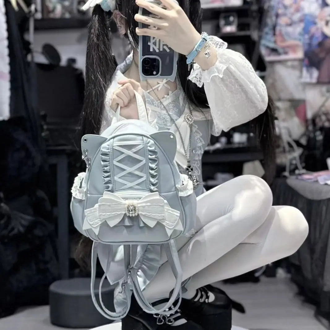 Lace Cat's Ear School Bag Japan Lolita Ita Mochila Cute Large Capacity Mochilas Mujer 2025 New Bow Women Bags Student Backpack