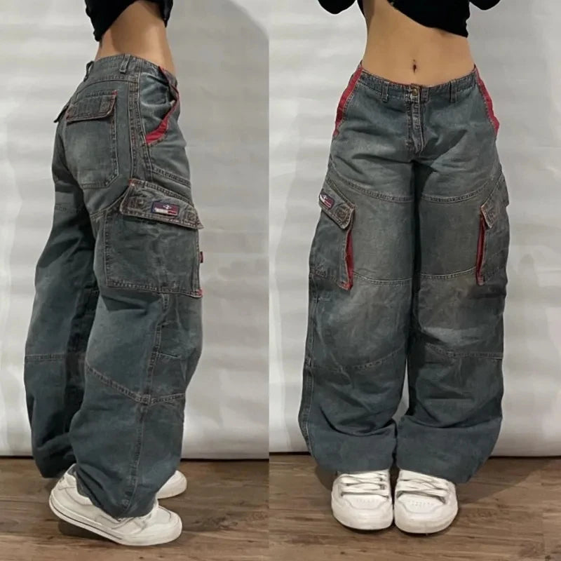 Y2K New Fashion Star Embroidery Patch Baggy Jeans Women Street Harajuku Vintage Hip Hop Casual Gothic High Waist Wide Leg Pants
