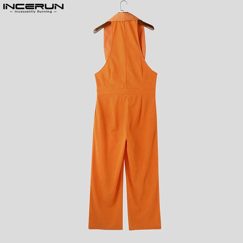 Summer Rompers Men Jumpsuits INCERUN Fashion Sleeveless Tops Bottoms Oversize Casual Pants Men's Clothing Overalls Streetwear