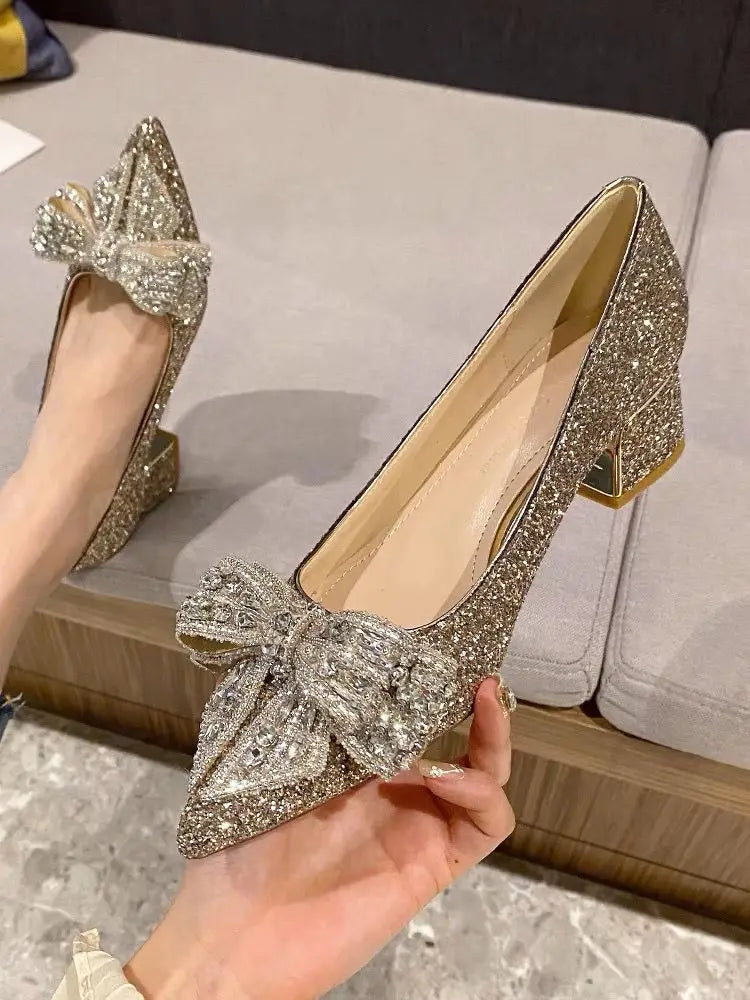 Women's Summer Footwear Stilito Rhinestone Shoes for Woman 2024 with Wedding Bride Genuine Mark Chic and Elegant A Comfortable E