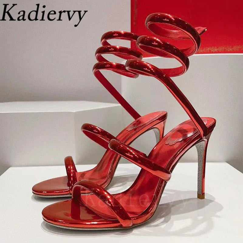 Summer High Heels Gladiator Sandals Women Ankle Snake Twine Around Runway Shoes Woman Stiletto Sandals Woman Sandalias Mujer