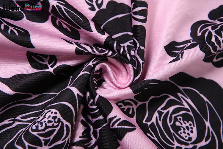 Weird Puss Flower Print Women 2 Piece Set Elegant Summer Trend Lace Bow Camisole+Peach Hip Skirts Matching Streetwear Outfits
