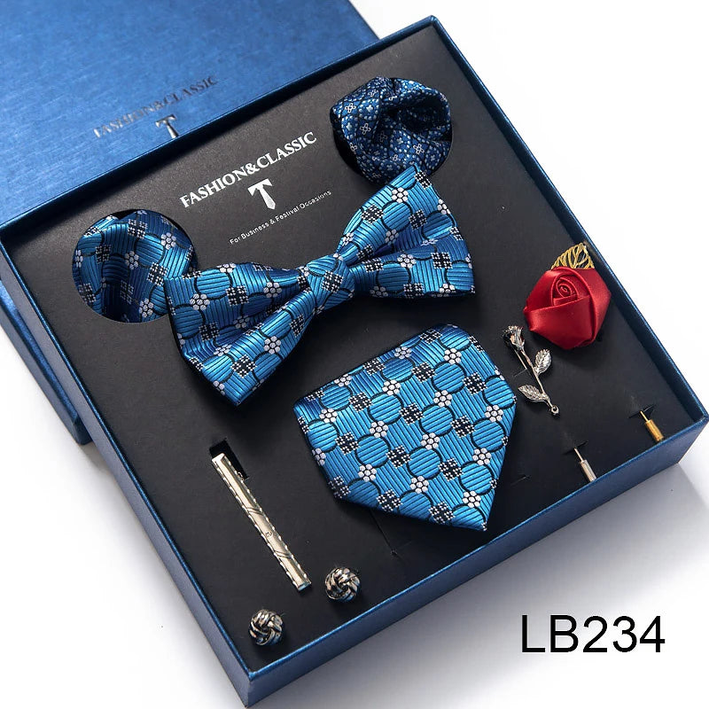 Men's Tie Set Luxury Gift Box Silk Tie Necktie Set 8pcs Inside Packing Festive Present Cravat Pocket Squares Holiday Gift Men