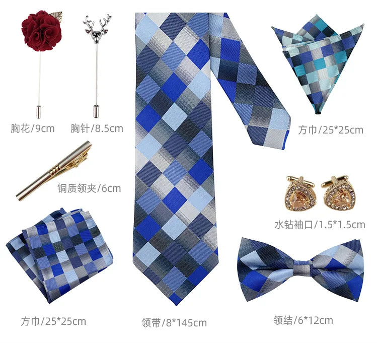 Vintage Green Men's Tie Set Luxury Neck Ties For Wedding Gift Bowtie Handkerchief Cufflinks Tie Clip Brooch Set For Male Necktie