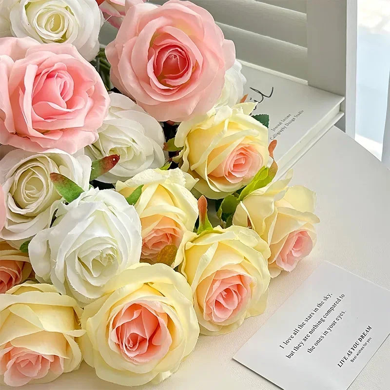 Artificial Roses Velvet Flowers with Long Stem Fake Roses Bouquet DIY for Home Vase Garden Craft Flower Wall Wedding Decoration