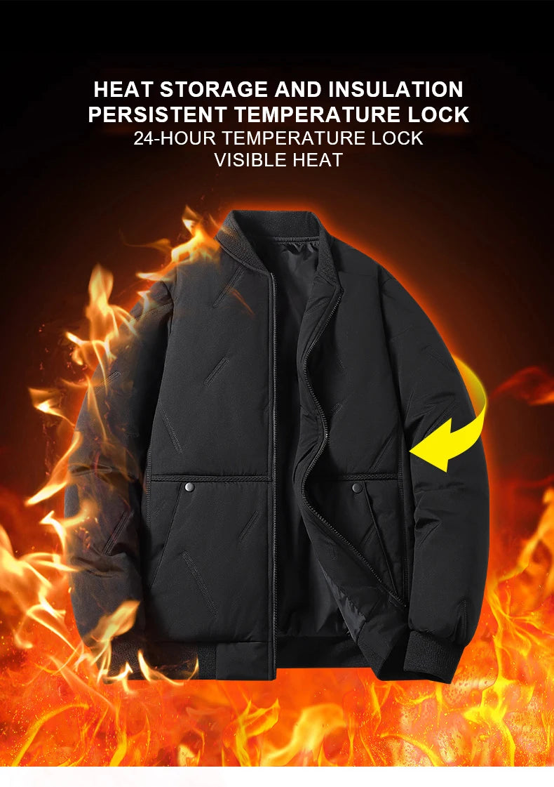 Men's Jacket Autumn Winter Thickened Warm Comfortable Breathable Casual Coat Outdoor Solid Color Windproof Zippered Jacket