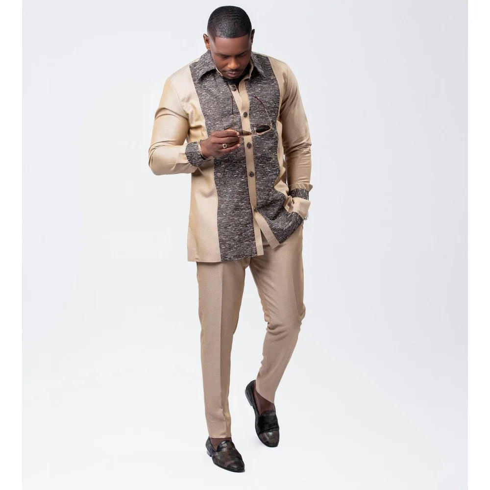 2025 new traditional men's suit luxury gentleman's shirt suit casual travel banquet men's two-piece set fashionable men's suit
