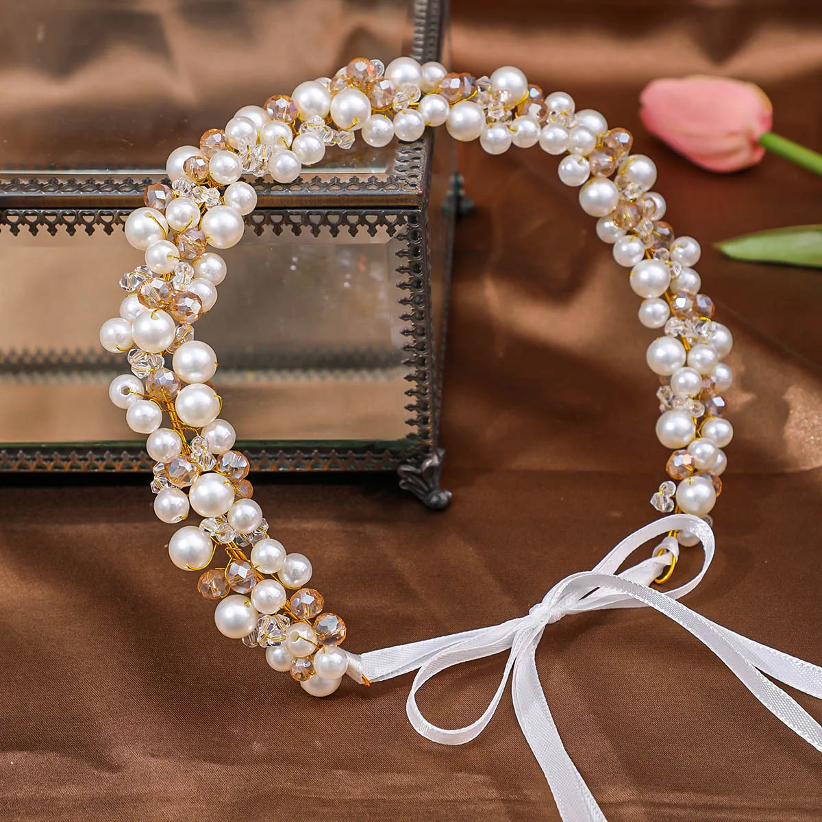 Bridal Wedding Headbands Full Pearl and Rhinestones Tiaras Hairbands For Women Bride Bridal Wedding Hair Accessories Jewelry