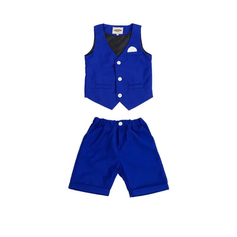 Boys Summer Vest Dress 3Pieces/Set Vest Shorts Bowtie Photograph Suit School Performance Clothing Set Children Wedding Custome