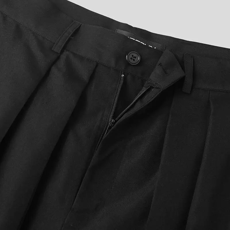 INCERUN Men Irregular Pants Solid Color Joggers Loose Button Pleated Casual Wide Leg Trousers Men Streetwear 2024 Fashion Pants