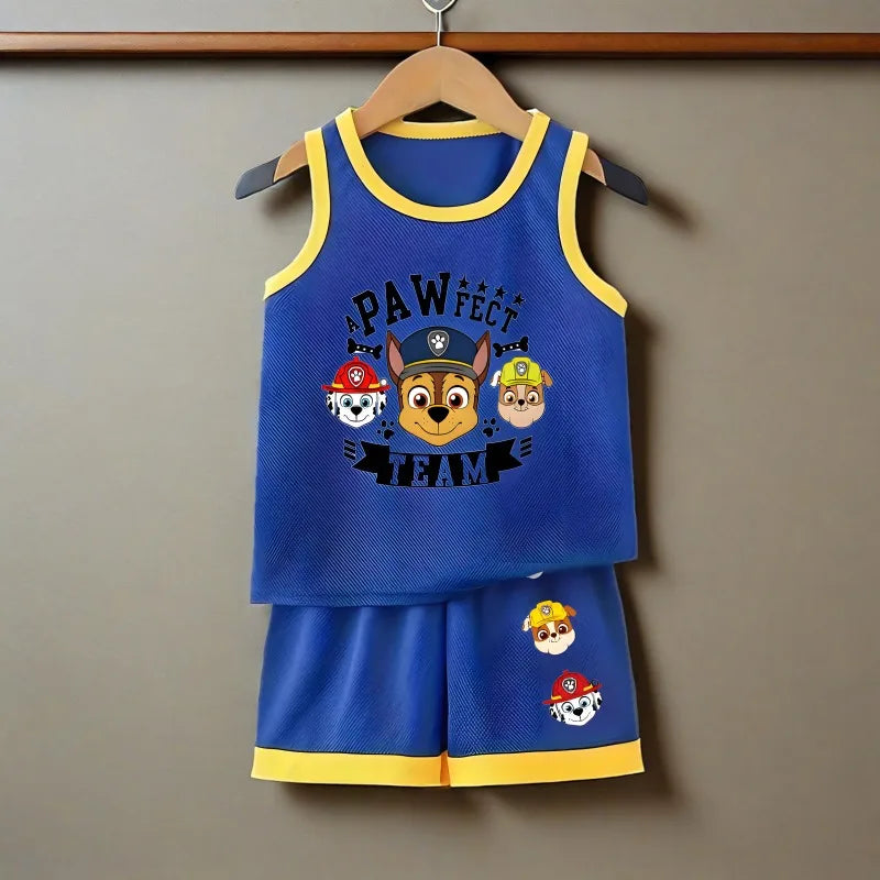 Summer Boys Breathable Sport Clothing Sets PAW Patrol Printed Children's Basketball Top and Shorts 2pcs Set Kids Casual Outfits