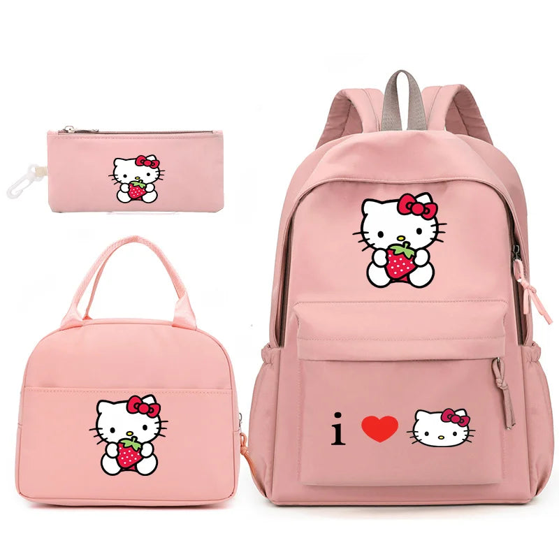 3pcs/Set Hello Kitty Backpack with Lunch Bag for Teenagers Student School Bags Casual Comfortable Travel Set