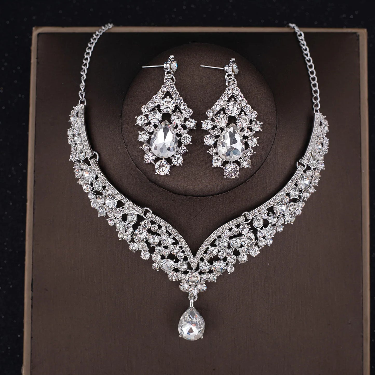 3Pcs Crystal Crown Necklace Earring Set Baroque Rhinestone Bridal Jewelry Set Bridal Wedding Hair Accessories Jewelry Crown Gift