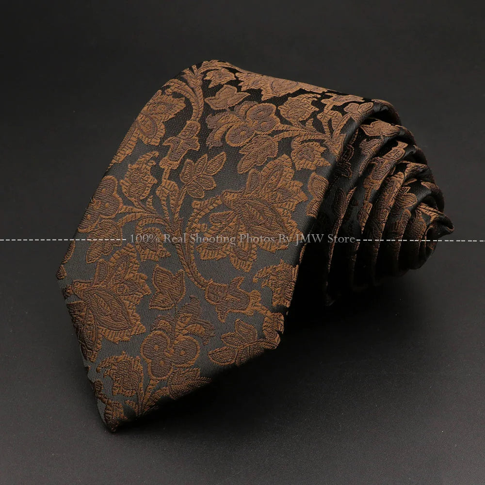 New Design Wedding Men Tie Brown Solid Striped Paisley Flower Neckties Men Business Dropshipping Groom Collar Accessories Gift