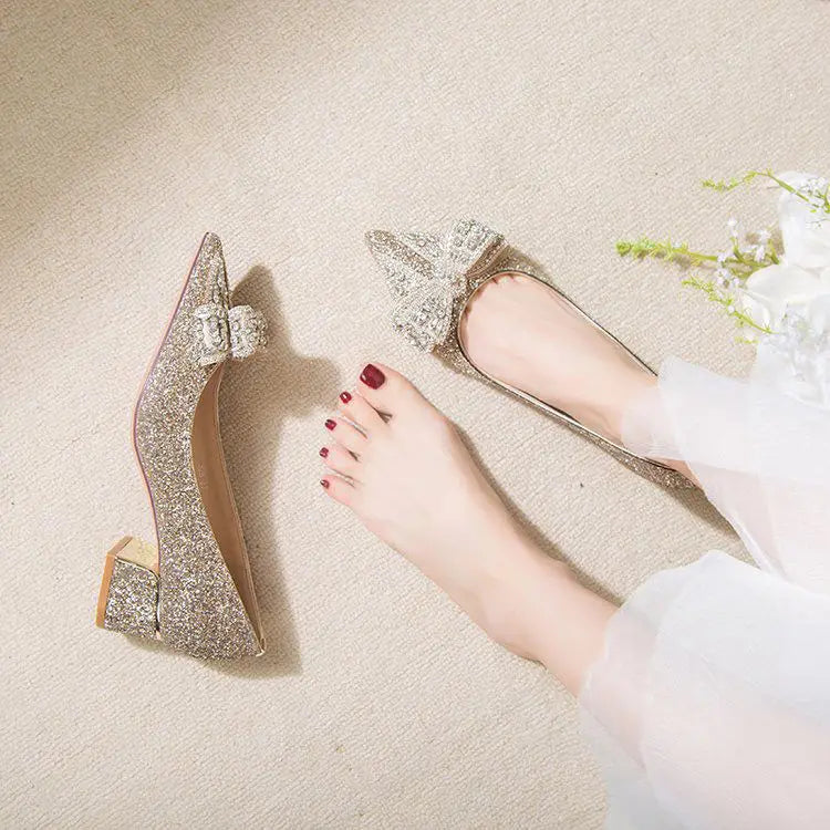 Women's Summer Footwear Stilito Rhinestone Shoes for Woman 2024 with Wedding Bride Genuine Mark Chic and Elegant A Comfortable E