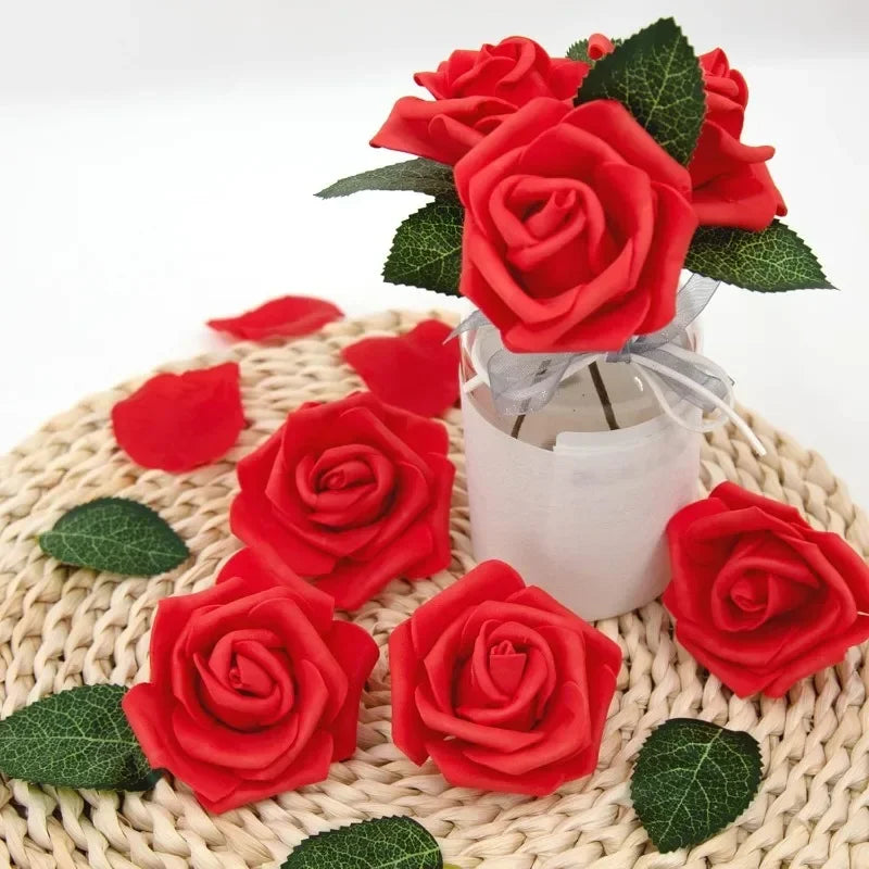 30/10PCS Artificial Foam Rose Flower Heads Bride Bouquet Flower for Home Wedding Party Table Decoration DIY Scrapbook Supplies