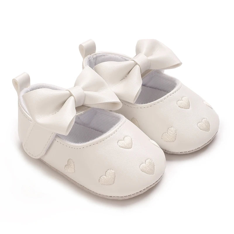 VALEN SINA 0-18 Months Newborn Girl White Baptism Shoes Bow Non-slip Rubber Soft-Sole Flat PU First Walker Mary Janes