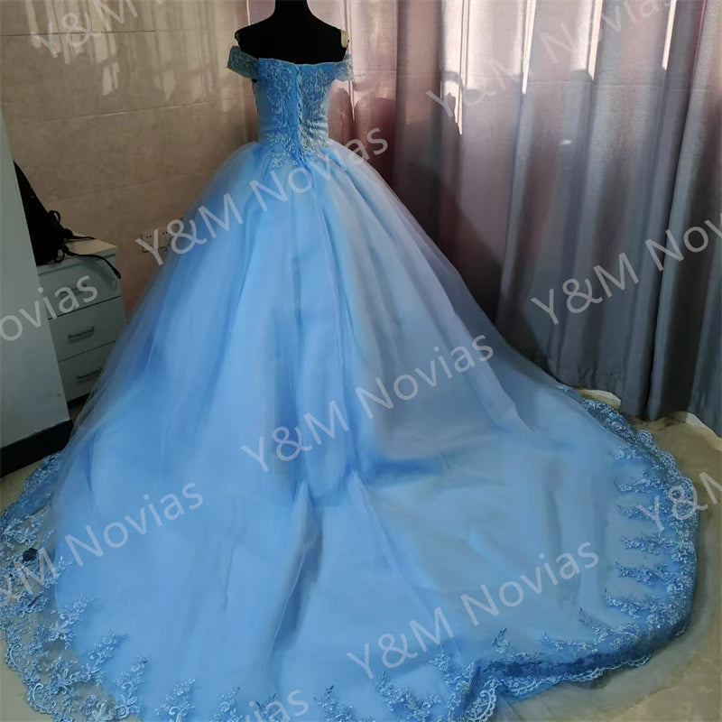 Customized Color Sweet 16 Dress Pink Off Shoulder Plus Size Vestido De Noiva Purple Quinceanera Dress Ball Gown Flower Women