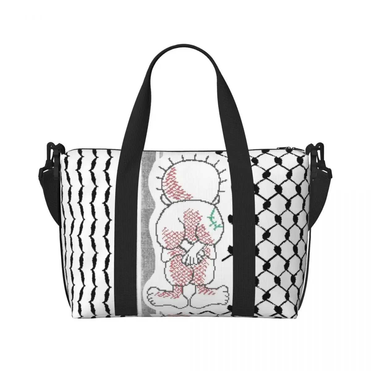 Custom Arabic Calligraphy Name With Palestinians Flag Hand Grocery Tote Shopping Bag Women Large Capacity Beach Gym Travel Bags